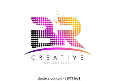 BR B R Dots Letter Logo Design with Magenta Bubble Circles and Swoosh