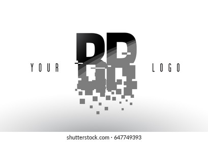 BR B R Pixel Letter Logo with Digital Shattered Black Squares. Creative Letters Vector Illustration.