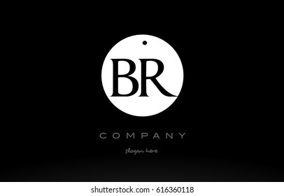 BR B R simple black white circle background alphabet company logo design vector icon template