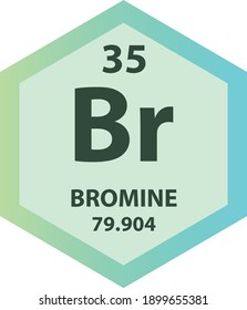 Tabla Periódica De Elementos Químicos De Br Bromine Halogen. Ilustración de vector hexagón, colorido Hexagon estilo limpio Icono con masa molar y número atómico para la educación de laboratorio, ciencia o química.