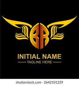 BR Golden Wing Emblem Logo with elegant gold wings, sleek and modern design. Ideal for branding, creative projects, luxury businesses, or artistic ventures.