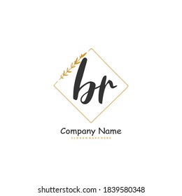 BR Escritura manual inicial y diseño de logotipo de firma con círculo. Hermoso diseño de logo escrito a mano para moda, equipo, boda, logo de lujo.