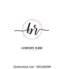 BR Initial handwriting and signature logo design with circle. Beautiful design handwritten logo for fashion, team, wedding, luxury logo.