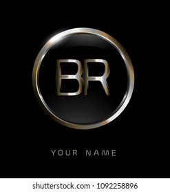 BR initial letters with circle elegant logo golden silver black background
