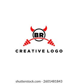 BR initial monogram for fitnes or gym logo with devil style design