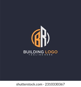 BR initial monogram logo for real estate with building style