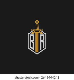Monograma inicial BR para imagem em estilo escudo e espada