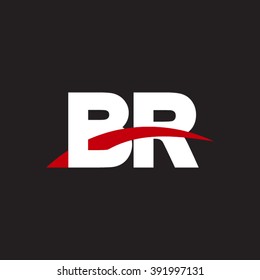 BR initial overlapping swoosh letter logo white red black background