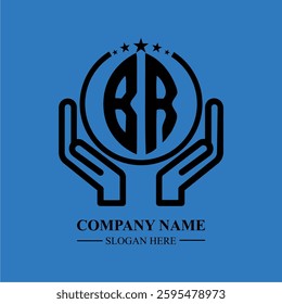 BR initials held within hands, symbolizing trust and protection. The circle represents unity, while stars highlight excellence and ambition.