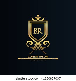 BR Letter Initial with Royal Template.elegant with crown logo vector, Creative Lettering Logo Vector Illustration.