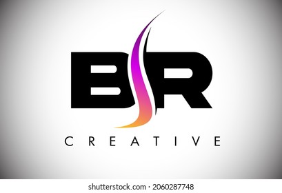 BR Letter Logo Design with Creative Shoosh and Modern Look Vector Illusttration. BR Letter Icon Logo with curved shape in the Middle