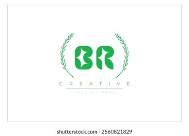 BR letters eco logo with leaf. Fresh nature and healthy leaf logo design.