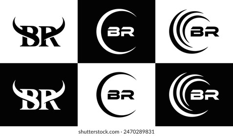 BR logo. B R design. White BR letter. BR B R letter logo design.