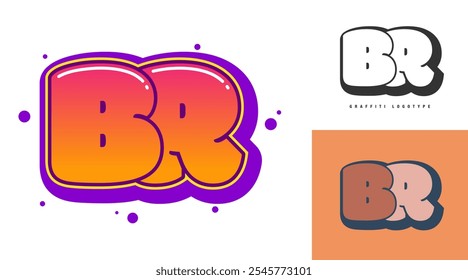 BR Logo Design für Festival oder Party. Anfangsbuchstabe b und r im Graffiti-Stil. Kreative moderne Beschriftung Firmenname der Schriftart Typografie. Kinder trendige Logotype oder Identität. Vektorgrafik.