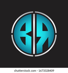 BR Logo initial with circle line cut design template on blue colors