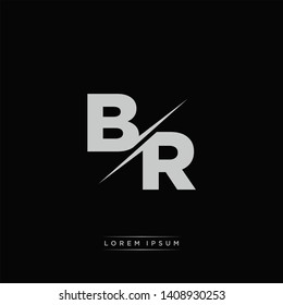 BR Logo Letter Monogram Slash with Modern logo template on Black Color and White background