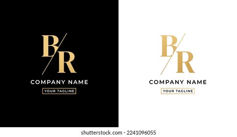 Letra con logotipo BR o logotipo con letra BR vectorial sobre fondo blanco y negro. Logo de la letra BR con concepto de go. Elegante logo de la letra BR de color dorado. Adecuado para logotipos de empresa con las iniciales B y R.