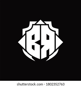 BR-Logo-Monogramm mit Schildlinie und 3 Pfeilen-Design-Vorlage auf schwarzem Hintergrund