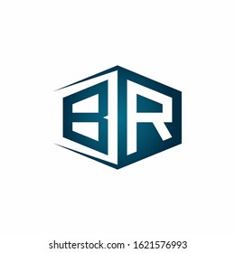 BR monogram logo with hexagon shape and negative space style ribbon design template