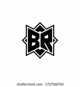 BR monogram logo with square rotate style outline design template