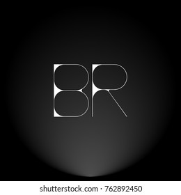 BR White thin minimalist LOGO Design with Highlight on Black Background.