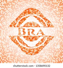 Bra abstract emblem, orange mosaic background