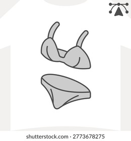 Bra and bikini isometric icon, beach delight concept. Vector graphics. Two piece beachwear, swimsuit sign and editable stroke, outline style icon for mobile or web design