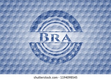 Bra blue emblem or badge with abstract geometric polygonal pattern background.