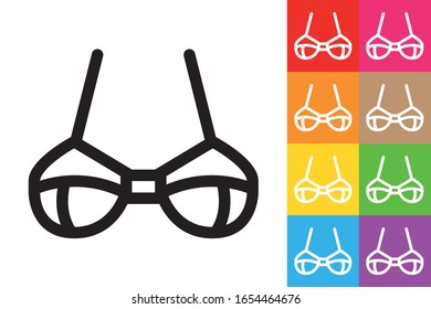 Bra. Brassiere. Icono De Línea Con Distinto Fondo De Color.