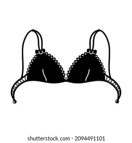 Bra design for underwear. Vector illustration of underwear. Black brassiere on a white background. Elegant lace bra, hand-drawn.