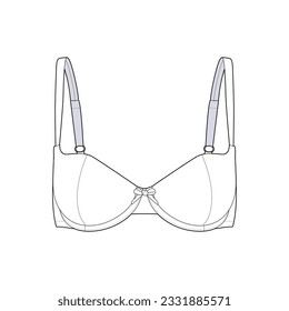 Esbozo plano de moda de vista frontal para Tech Pack. Dibujo CAD de lencería, blanco y negro, gráficos vectoriales para la marca de prendas de vestir, ropa interior para mujeres