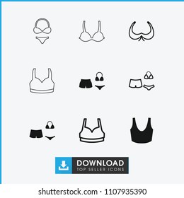 Bra icon. collection of 9 bra filled and outline icons such as swimsuit. editable bra icons for web and mobile.