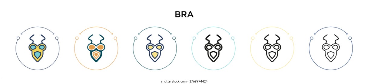 Bra icon in filled, thin line, outline and stroke style. Vector illustration of two colored and black bra vector icons designs can be used for mobile, ui, web