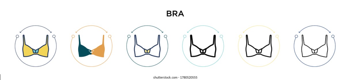 Bra icon in filled, thin line, outline and stroke style. Vector illustration of two colored and black bra vector icons designs can be used for mobile, ui, web