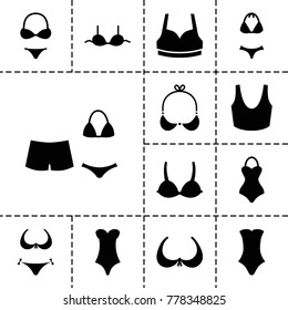 Bra icons. set of 13 editable filled bra icons such as bikini