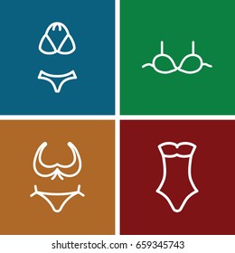 Bra icons set. set of 4 bra outline icons such as bikini, bra
