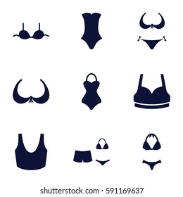 bra icons set. Set of 9 bra filled icons such as bikini