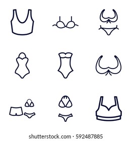 bra icons set. Set of 9 bra outline icons such as bikini