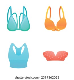 Bra icons set cartoon vector. Female underwear style. Woman wardrobe garment