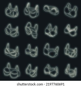 Iconos de Bra. Conjunto isométrico de iconos vectoriales de sujetador color de neón en negro