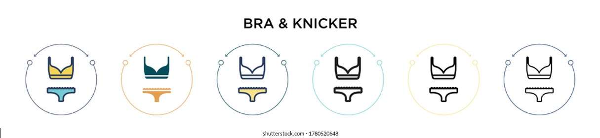 Icono de Bra & knicker en estilo relleno, delgado, contorno y trazo. Ilustración vectorial de dos iconos vectoriales de colores y negros se pueden utilizar para móviles, ui, web
