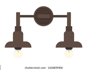 Bra or light fixture mounted on wall. Basic furniture of home interior. Two lamps isolated on white background. Chandelier needed to illuminate room when it dark. Vector illustration in flat style