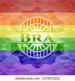 Bra on mosaic background with the colors of the LGBT flag