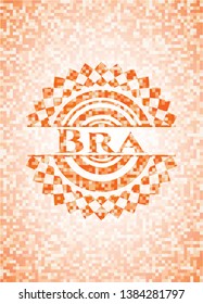 Bra orange tile background illustration. Square geometric mosaic seamless pattern with emblem inside.