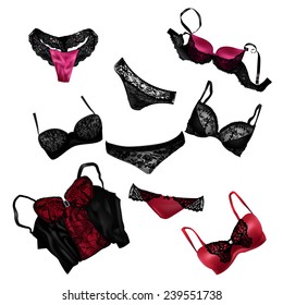 Bra And Panties Collection. Vector Set.