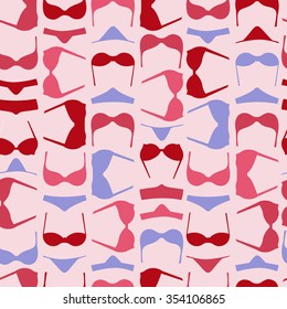 Bra and panties colorful seamless pattern, flat underwear purple and pink background