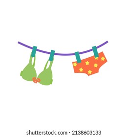 Bra and panties drying Cartoon vector illustration on white background