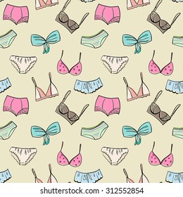  Bra and panties seamless pattern, underwear doodle background