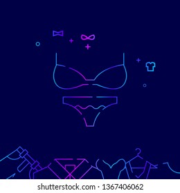 Bra and Panties Vector Line Illustration. Clothes, Garments, Wear Gradient Icon or Symbol, Sign. Dark Blue Background. Related Bottom Border.