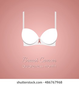 Bra with pink ribbon to help promote Breast cancer awareness.